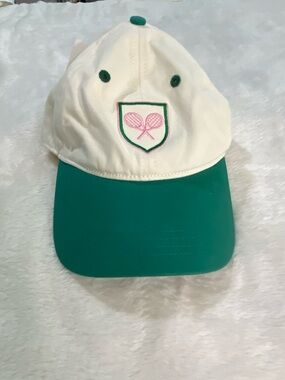 Frasier Sterling Sport Tennis Hat Cap Cream Green Embroidered Cotton Adjustable